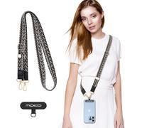 KAL-Universal Phone Lanyard, Chaîne De Téléphone Portable Tressée Sangle À Bandoulière Antivol Détachable Femmes Lanières De Téléphone Portable Autour Du Cou Avec Patchs Pour Iphone, Noir & Gris