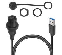 KAL-USB 3.0 à USB C Filetage Embarqué Voiture étanche Câble 5Gbps USB 3.0 mâle à USB C Femelle Panneau Montage Extension Câble 5V/3A, pour Tableau de Bord Voiture Bateau Moto, 1M/3.3ft