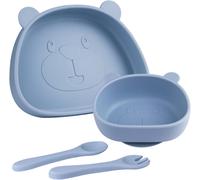 Kal-Vaisselle 4 Pièces,Coffret Repas Bebe - Avec Ventouse Anti-Dérapant+ Bol Ventouse Pour Bébé,Cuillère, Fourchette,Set Coffret Couvert Repas Enfant Bébé 1er Age En Silicone