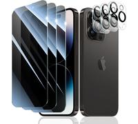Kal-Verre Trempé Anti-Espion Pour Iphone 14 Pro, 3*Vitre Protection Ecran Protege Accessoire Et 3*Protection Camera Objectif Arriere Appareil Phot, Résistance Aux Rayures, Dureté 9h, Pas De Bulles
