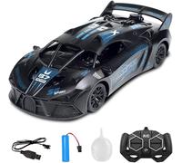 KAL-Voiture De Course Télécommandée 2,4 G, Jouet Avec Télécommande, 1:18, Avec Télécommande Et Fonction Pulvérisation, Batterie Rechargeable (Bleu)