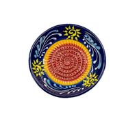 Kaladia - Assiette à râper en céramique - idéale pour le gingembre, le parmesan, etc. - Motif : bleu avec soleil - Diamètre : 12 cm - fait à la main et peint à la main - Fabriqué en Espagne