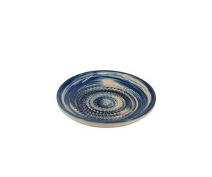 Kaladia Assiette à râper en céramique, pour le gingembre, le parmesan, etc., avec bandes bleues et blanches, diamètre : 12 cm, fabriquée à la main et peinte à la main, fabriquée en Espagne