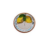 Kaladia Assiette à râper en céramique, pour le gingembre, le parmesan, etc., en blanc avec 2 citrons, diamètre : 12 cm, fabriquée à la main et peinte à la main, fabriquée en Espagne