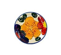 Kaladia Assiette à râper en céramique, pour le gingembre, le parmesan, etc. - Motif : fleurs colorées, diamètre : 12 cm, fabriquée à la main et peinte à la main, fabriquée en Espagne