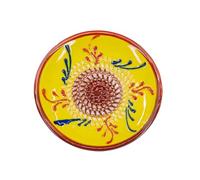 Kaladia Assiette à râper en céramique, pour le gingembre, le parmesan, etc. - Motif : jaune et rouge, diamètre : 12 cm, fabriquée à la main et peinte à la main, fabriquée en Espagne
