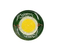 Kaladia Assiette à râper en céramique, pour le gingembre, le parmesan, etc. - Motif : jaune et vert avec décor blanc, diamètre : 12 cm, fabriquée à la main et peinte à la main, fabriquée en Espagne