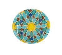 Kaladia Assiette à râper en céramique, pour le gingembre, le parmesan, etc., turquoise avec étoiles jaunes, diamètre : 12 cm, fabriquée à la main et peinte à la main, fabriquée en Espagne