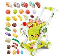 KalaDuck Chariot de Courses Enfant, 31Pièces Chariot de Supermarché Jouet avec Accessoires de Fruits Légumes Nourriture, Jeux de Rôle Caddie D'épicerie Magasin pour Garçons et Filles (Vert)