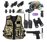 KalaDuck Déguisement Militaire Enfant, 12Pièces Jouet Militaire Accessoires avec Casque Militaire Tactique, Camouflage Gilet, Talkie Walkie, Jeu de Rôle Halloween Soldats Armée Costume Garçons Filles