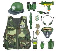 KalaDuck Déguisement Militaire Enfant, Costume Militaire Garçons avec Casque Veste Talkie-Walkie Militaire Accessoires, Jouets Soldat Camouflage Militaire, Jeu de Rôle Halloween Cadeau Garçons Filles