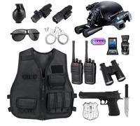 KalaDuck Deguisement Policier Enfant, 14PCS Accessoires de Police avec Casque SWAT, Gilet, Menottes Police, Talkie Walkie, Jeu de Rôle Carnaval Halloween Costume Policier Jouets pour Garçons Filles