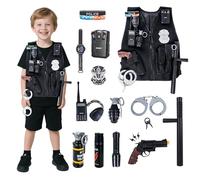 KalaDuck Déguisements Policier pour Enfants, Costume de Policier Enfant avec Jouets Accessoires de Police, 12 Pièces Enfants Costume d'Halloween de policier Tenue de Cosplay pour Garçons Filles