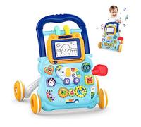 KalaDuck Marcheur D'apprentissage Assis-Debout, Jouet 2 En 1 Pousser pour Bébé avec Musique et Tableau de Dessin, Centre D'activités Éducatives Multifonctionnel pour Enfants Filles Garçons 12M+ (Bleu)