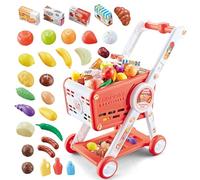 KalaDuck Supermarché Chariot de Courses Enfant, 31Pièces Chariot Course Jouet avec Accessoires de Fruits Légumes Nourriture, Jeux de Rôle Caddie D'épicerie Magasin pour Garçons et Filles (Rouge)