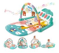 KalaDuck Tapis d'éveil Bébé 0-6 Mois, Tapis de Jeux Bébé avec Hochets et Musique de Piano Réglable, Coussin d'activité Motricité Bébé, Jouet Tapis Sensoriel Bébé 6-12 Mois (Vert)