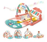 KalaDuck Tapis d'éveil Bébé 0-6 Mois, Tapis de Jeux Bébé avec Hochets et Musique de Piano Réglable, Coussin d'activité Motricité Bébé, Jouet Tapis Sensoriel Bébé 6-12 Mois (Rose)