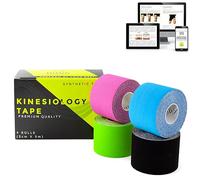 KALAHARI 4 rouleaux Bande Kinesiologie Professionnelle + eBook d’Applications en Français - Kinesio Tape à Haute Adhérence, Résistant à l’Eau et à la Sueur, K Tape pour Sport et Rééducation 5cm x 5m
