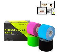 KALAHARI 4 rouleaux de Kinesiology Tape avec instructions eBook - Kinesiotape élastique résistant à l'eau pour une meilleure adhérence à l'eau (5cm x 5m)