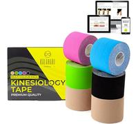 KALAHARI 6 rouleaux Bande Kinesiologie Professionnelle + eBook d’Applications, Kinesio Tape à Haute Adhérence, Résistant à l’Eau et à la Sueur, Kinesiology taping pour Sport et Rééducation 5cm x 5m