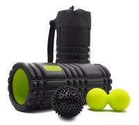 KALAHARI Foam Roller Kit, 3 en 1 plus Ebook d’exercices en Français - Rouleau de Massage Musculaire, balle Double, à Picots pour Automassage Pronfond des Tissus et Muscles, Rouleau jambe, dos, bras