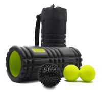 KALAHARI SET Rouleau de fascia, 3 pièces et exercices E-Book - Foam Roller, Duoball, balle hérisson et sacs pratiques - pour l'automassage et l'entraînement du fascia