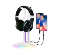 KALAHOL Support de Casque avec 2 Ports USB et 1 Port de Type C, Accessoires de Jeu, Support de Casque LED Cool pour PC Gamer, Accessoires de Casque pour Tous Les écouteurs, Blanc