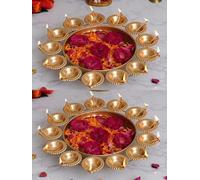 Kalakriti Lot de 2 bols décoratifs en métal en forme de Diya pour fleurs flottantes et bougies chauffe-plat, décoration de table de Diwali, doré