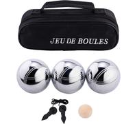 KALANKA-- 010121 - Sacoche avec Jeu de 3 Boules Triplette - Pratique - Jeu de Pétanque - Activité de Plein Air - Boules de Pétanque - Cochonnet en Bois - Transport Facile - Dès 6 Ans