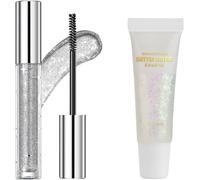 Kalanka-03 1pcs Paillettes Visage + 1pcs Mascara Coloré Pour Les Cils,Gel Glitter Face,Paillette Cheveux Visage,Mascara Pailleté,Paillettes De Diamant Mascaras,Pour Carnaval,Festival