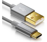 KALANKA-1 m USB-C Cable Charging Data Cable Nylon + Metal Plug USB C to USB A Compatible with Apple Samsung Google Huawei Xiaomi Tablet Laptop PC Grey