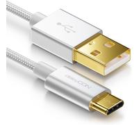 KALANKA-1 m USB-C Cable Charging Data Cable Nylon + Metal Plug USB C to USB A Compatible with Apple Samsung Google Huawei Xiaomi Tablet Laptop PC Silver