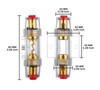 KALANKA-100A Porte Fusible AGU Voiture Plaqué Or avec 2 Pièces AGU Fusibles Verre 100 Ampère pour Sono Auto Audio Automobile Ampli Protection Alimentation de Sécurité Puissance