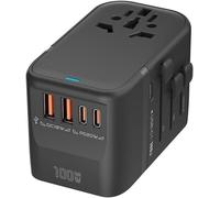 KALANKA-100W GaN Universal Travel Adapter International Power Adapter, 5 USB (3 USB C) Charging Ports European Travel Plug Adapter Worldwide for US to Europe UK, EU, AU (Type C/G/A/I) Outlet Wall Cha