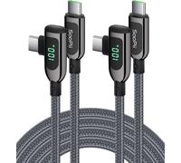 KALANKA-100W USB C to USB C Cable Right Angle Zinc Alloy Braided Type C Cable with LED Display for iPhone 15/iPad Mini/Air/Pro,MacBook Pro,Galaxy S23/S22/S10,Pixel