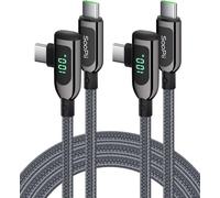 KALANKA-100W USB C to USB C Cable Right Angle Zinc Alloy Braided Type C Cable with LED Display for iPhone 15/iPad Mini/Air/Pro,MacBook Pro,Galaxy S23/S22/S10,Pixel