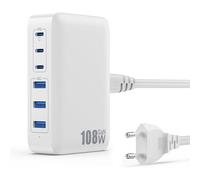 KALANKA-108W Chargeur USB C Multiple, 6 Ports GaN III Tech Chargeur Rapide Prise Station de Charge avec 3 PD & 3 QC Multiprise USB Station pour iPhone 16/15 Huawei Sumsung Switch etc