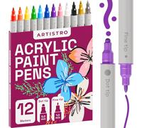 Kalanka-12 Feutres De Peinture Acrylique, Stylos De Dessin Ensemble D'art Marqueurs De Peinture Acrylique À Double Pointe (Fine 1 Mm + Point 5 Mm) Pour Tissu, Toile, Roche, Verre, Bois, Papier