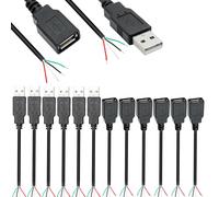 KALANKA-12 x USB 2.0 USB-A 4 Pin Cable, USB Pigtail, USB 2.0 Bare Wire 4 Pin, USB Plug Power Cable 5V 2A 28AWG (30 cm)