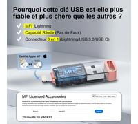 KALANKA-128 Go Cle USB pour iPhone Apple Certifié Lightning, Clé USB C Photo Stick USB 3.0 Flash Drive Stockage Externe Mémoria USB pour iPad Mac iOS Android PC avec MFI Lightning,USB 3.0,Type C