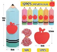 Kalanka-12pcs Boîtes Bonbon Cône Sac Coffret À Biscuits Forme Crayon Et 12pcs Étiquette Pendentif Pomme Avec 10m Cordons Rouge Emballage Cadeau Décorations De Classe Pour La Rentrée Scolaire Fête