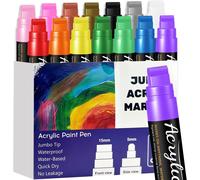 Kalanka-14 Couleurs Jumbo Acrylic Markers, Marqueur Acrylique À Pointe Large De 15mm, 3 En 1 Acrylic Paint Markers Pour Pierres Bois Toile Verre Tasses, Feutre Acrylique Adapté À La Plupart Des Surfa