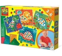 KALANKA-14641 - J'apprends la mosaïque - Dinosaures, 4 grandes cartes de dino avec des autocollants métalliques, set complet pour les enfants