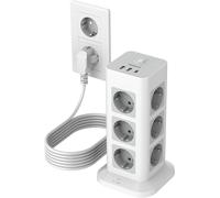 KALANKA-15 en 1 Tour Multiprise 12 Sortie AC avec 3 USB, Parafoudre et Surtension avec Interrupteur, 3600W Prise Multiple avec Rallonge Electrique 5 Mètre, Secteur USB C pour Maison, Bureau, Gris