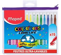 Kalanka-- 15 Feutres De Coloriage Ultra-Lavables/Longue Durée Feutres Long Life Pointe Moyenne Bloquée - Fourniture Scolaire - Trousse Plastique Transparente