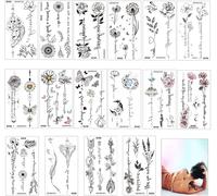 Kalanka-16 Feuilles Tatouages Éphémères Branche De Fleur Femmes Filles, Faux Tatouages Papillon Noirs Imperméables Pour Corps, Autocollants Tatouage Pour Coachella Noël Halloween Festival Musique