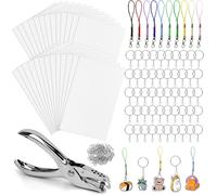 KALANKA-187 Pièces De Feuille Plastique Fou Kit, Plastique Magique Pour Porte-Clés, Magique Dingue Kit, Magique Kit Pour Enfant Comprend 25 Feuilles Thermorétractables 20X14,5Cm, Perforateur, 150 Acc