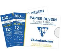 Kalanka-196155amzc - Lot De 2 - Pochette Dessin Scolaire - 12 Feuilles Papier Dessin Blanc À Grain - A4 21x29,7 Cm 180g - Idéal Pour Les Arts Plastiques