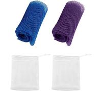 Kalanka-2 Filets D'éponge De Bain Exfoliants Africains, 2 Filets Moussants, Épurateur Corporel, Épurateur Dorsal, Élimine La Saleté Et L'huile De La Peau, Peau Plus Lisse (Bleu, Violet)