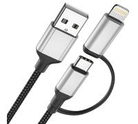 KALANKA-2 in 1 USB C Fast Charging Cable, 1.5M USB A to C Cable & Lightning Cable, Type C Charging Cable, Data Cable for iPhone, Samsung, Huawei, Xiaomi, Google-Black